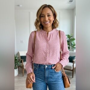 LOFT Pink Patterned Button-Down Shirt